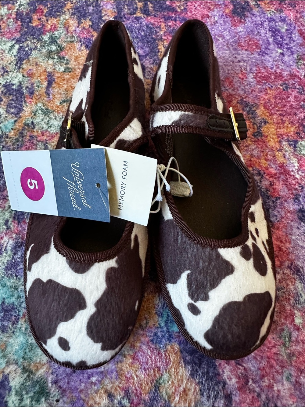 Universal Thread Cow Print Mary Jane Flats Size 5 Faux Calf Hair NWT - Picture 4 of 6